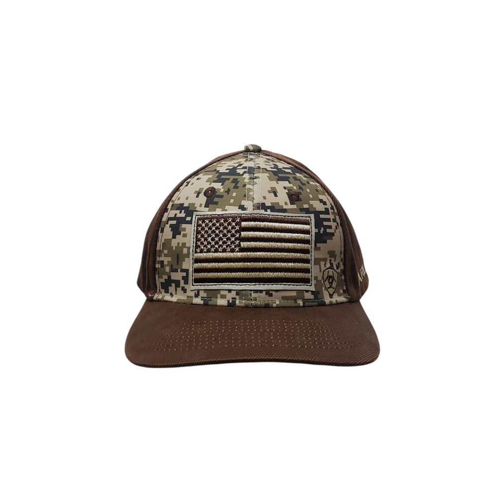 Ariat Mens Digi Camo US Flag Snapback Hat Cap USA Military Brown One Size NICE